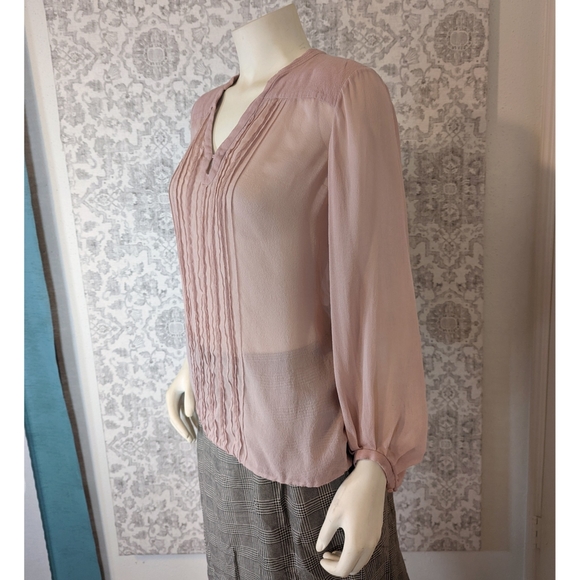 Diane Von Furstenburg Clay Pink Silk Flutter sleeve Pleated Blouse 8 - Picture 4 of 9
